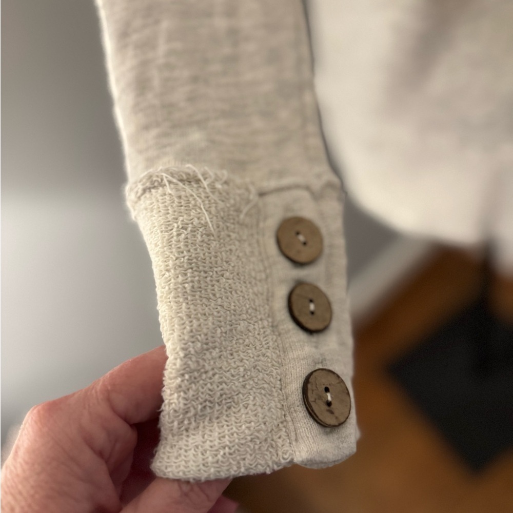 Soft surroundings rustica cream sweatshirt with button detail sleeves - Picture 3 of 10